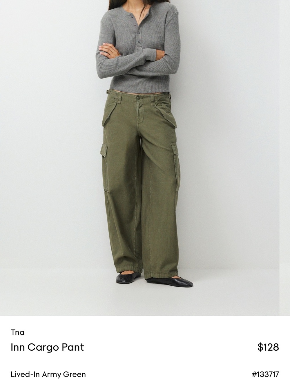 TNA Wide-Leg Cargo Pants in Olive Green